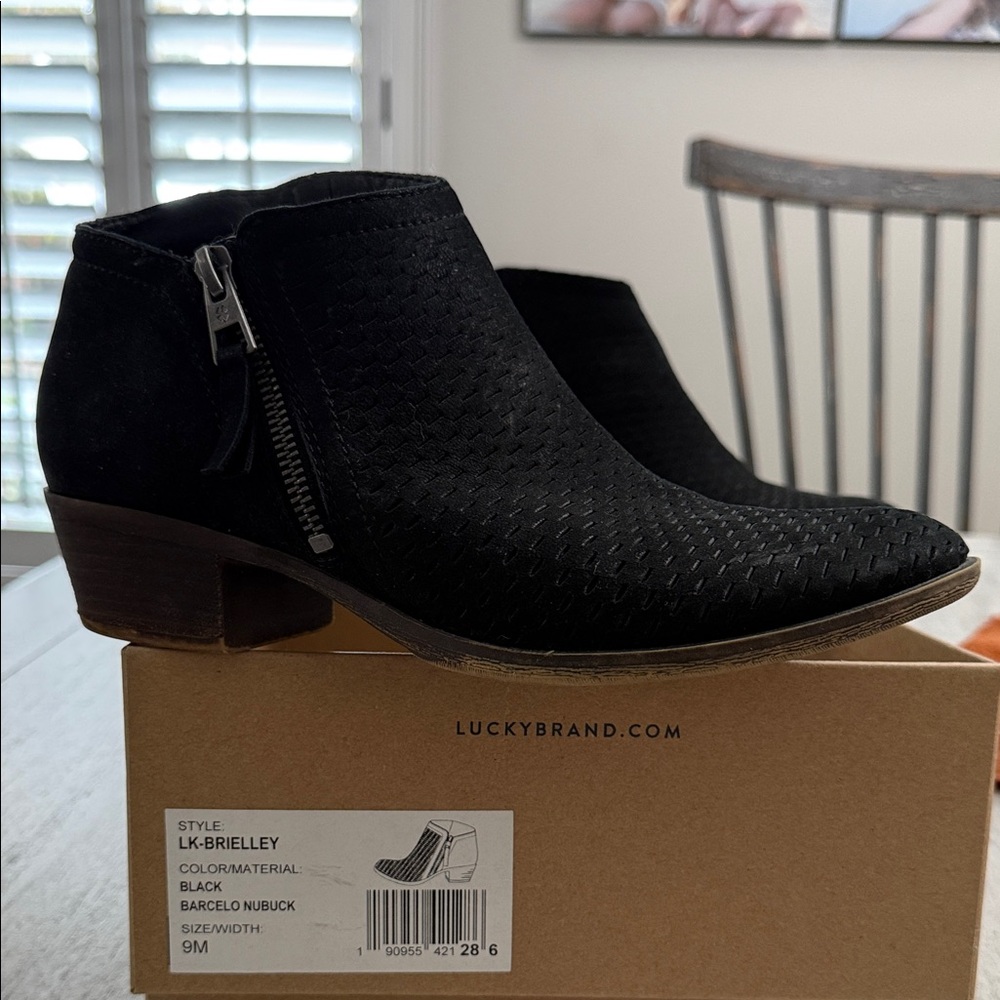Lucky Brand Brielley Black Textured Ankle Booties